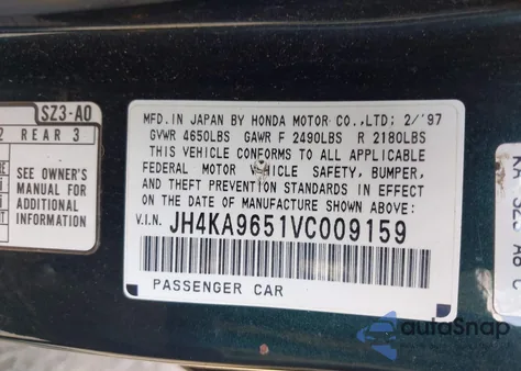 1997 Acura Rl 3.5 из США, поврежденный, VIN JH4KA9651VC009159